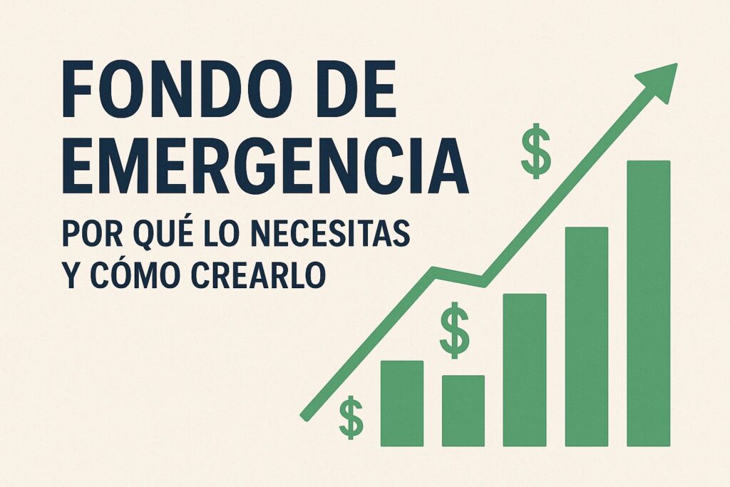 Fondo de emergencia, gráfico ascendente con barras verdes y símbolo de dólar, ahorro financiero